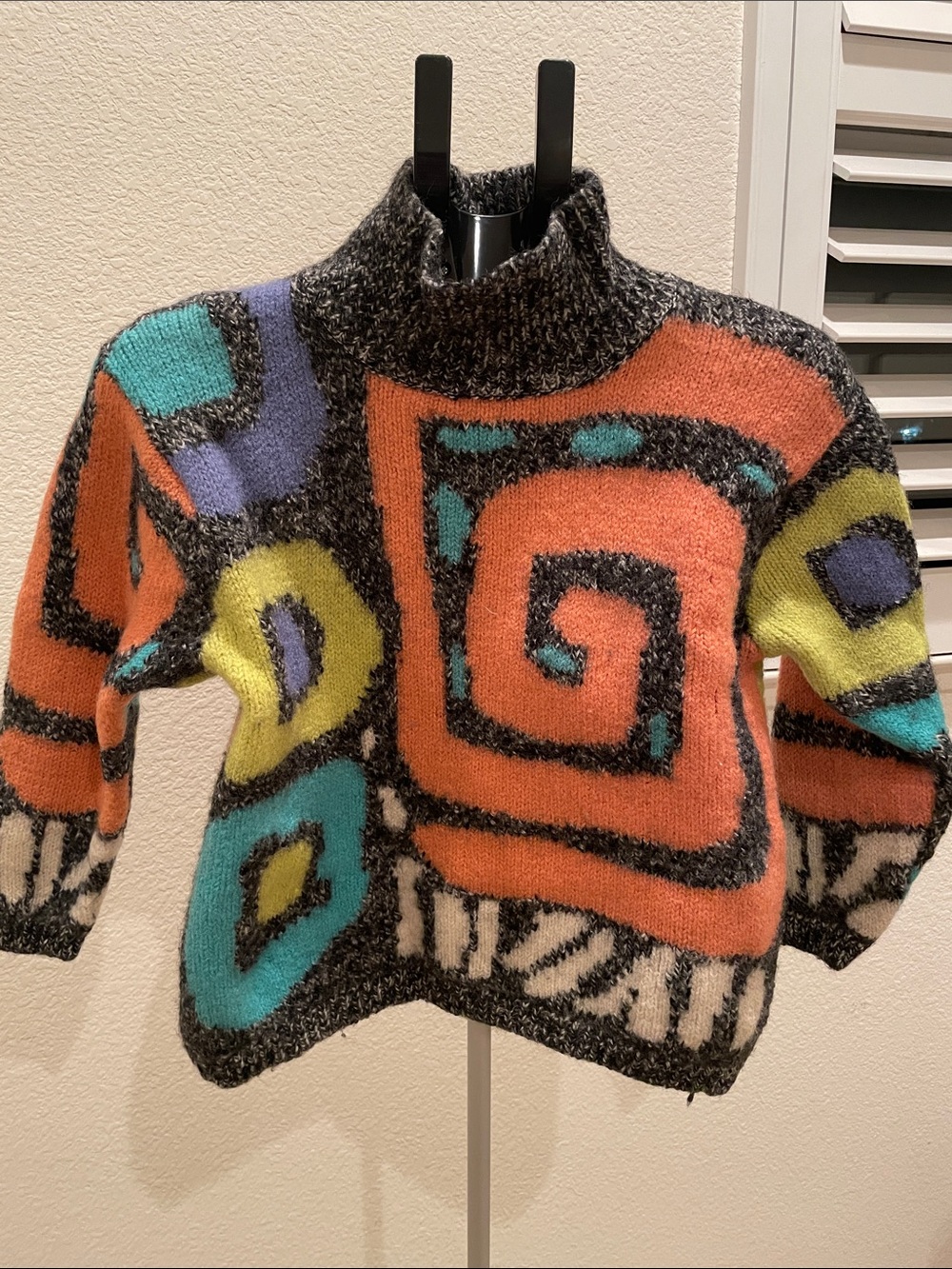 Esprit Vintage Multicolor Neon Abstract Spiral Turtleneck Sweater